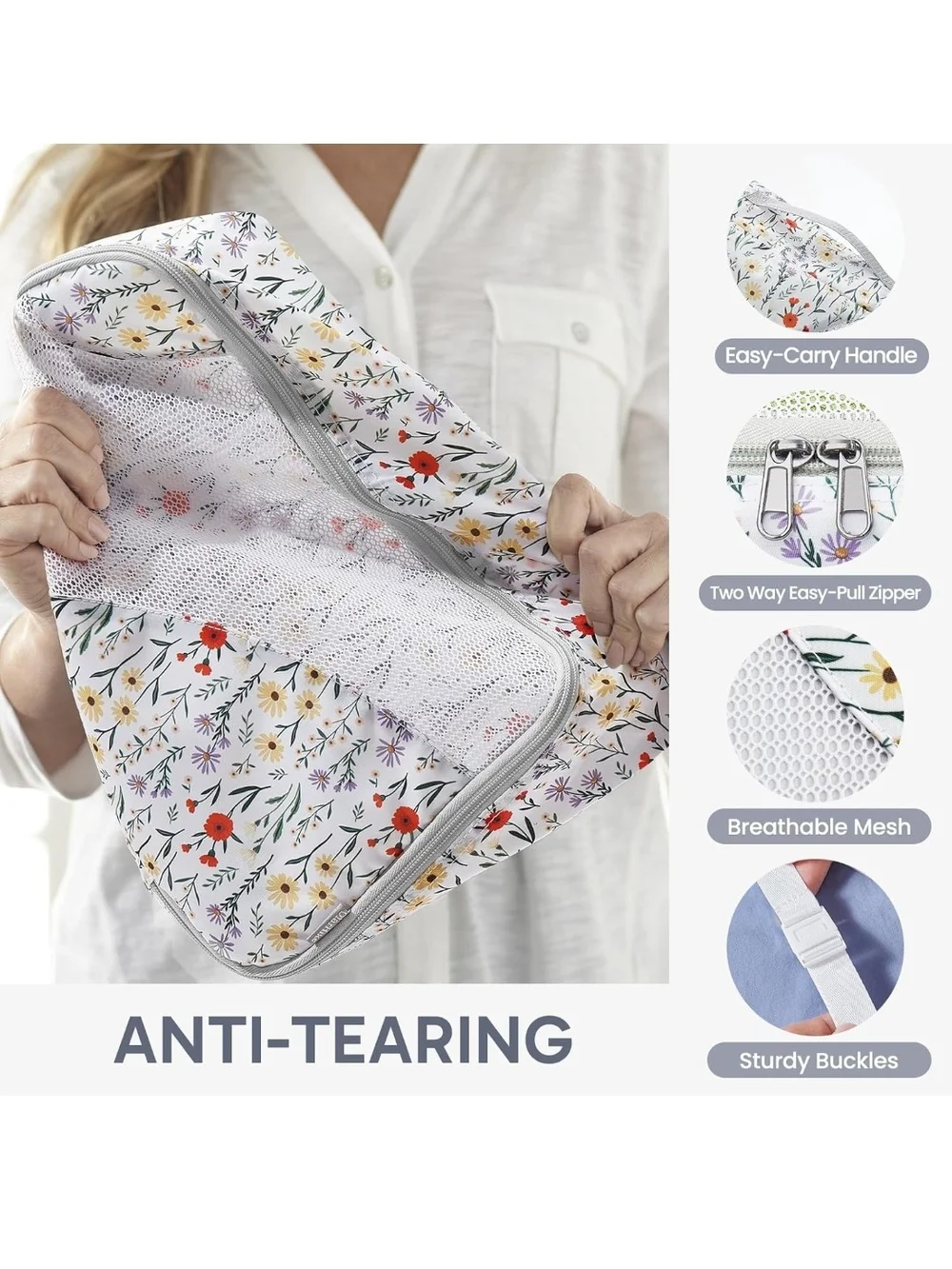 Floral Travel Packing Cube Set – White & Multicolor